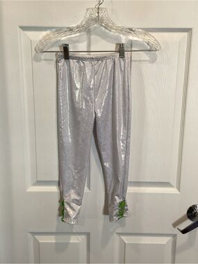 Disney Silver Metallic Leggings with Green Ankle Tabs
